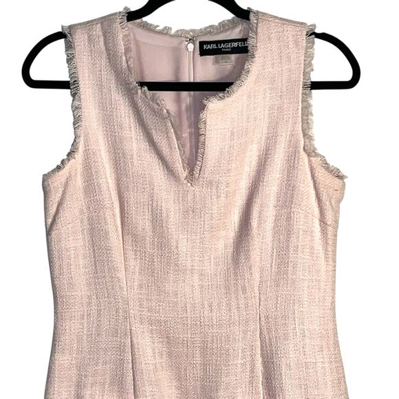 Karl Lagerfeld Paris Pink Tweed Shift Dress with Front Pockets Size 6 - Picture 3 of 10